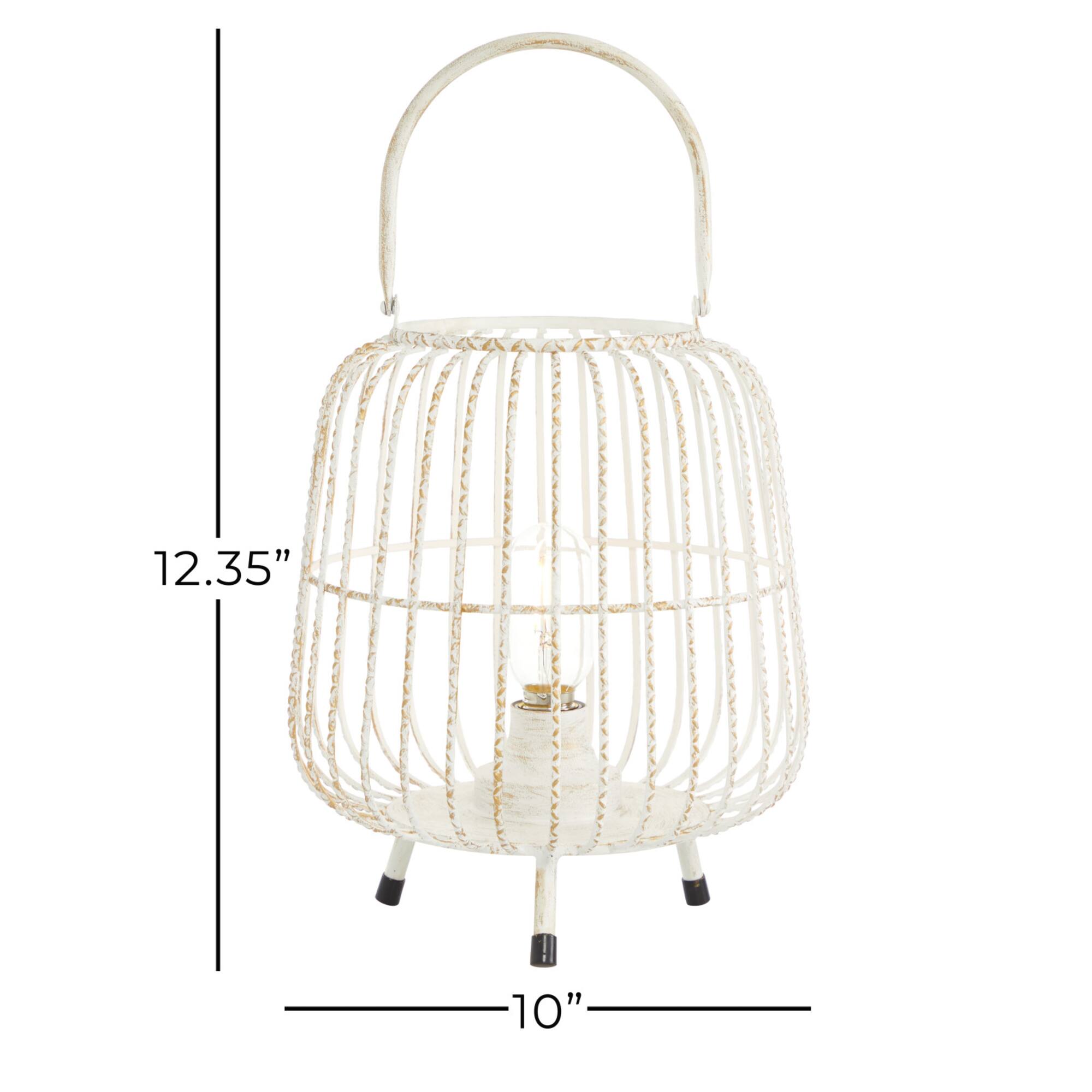 White Iron Modern Candle Holder Lantern, 12" x 10" x 10"